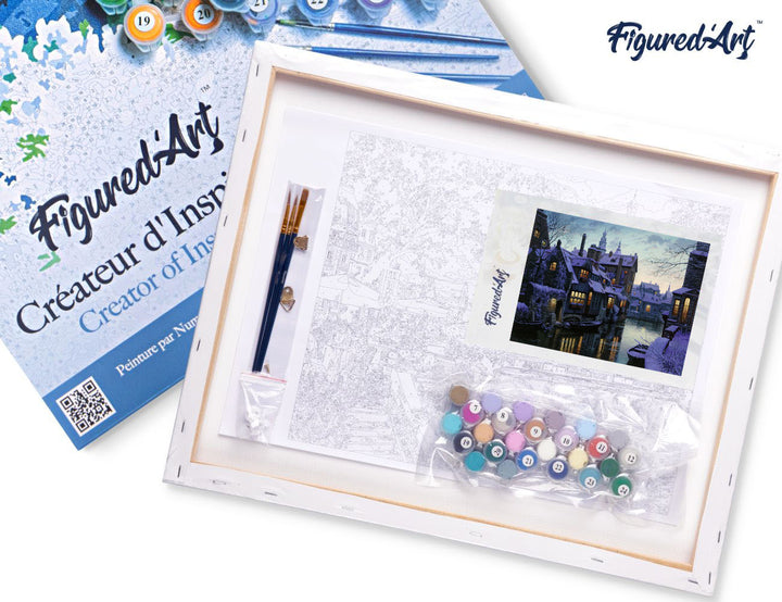 Malen nach Zahlen 40x50cm auf Keilrahmen gespannt Figured’Art Kanal im Winter