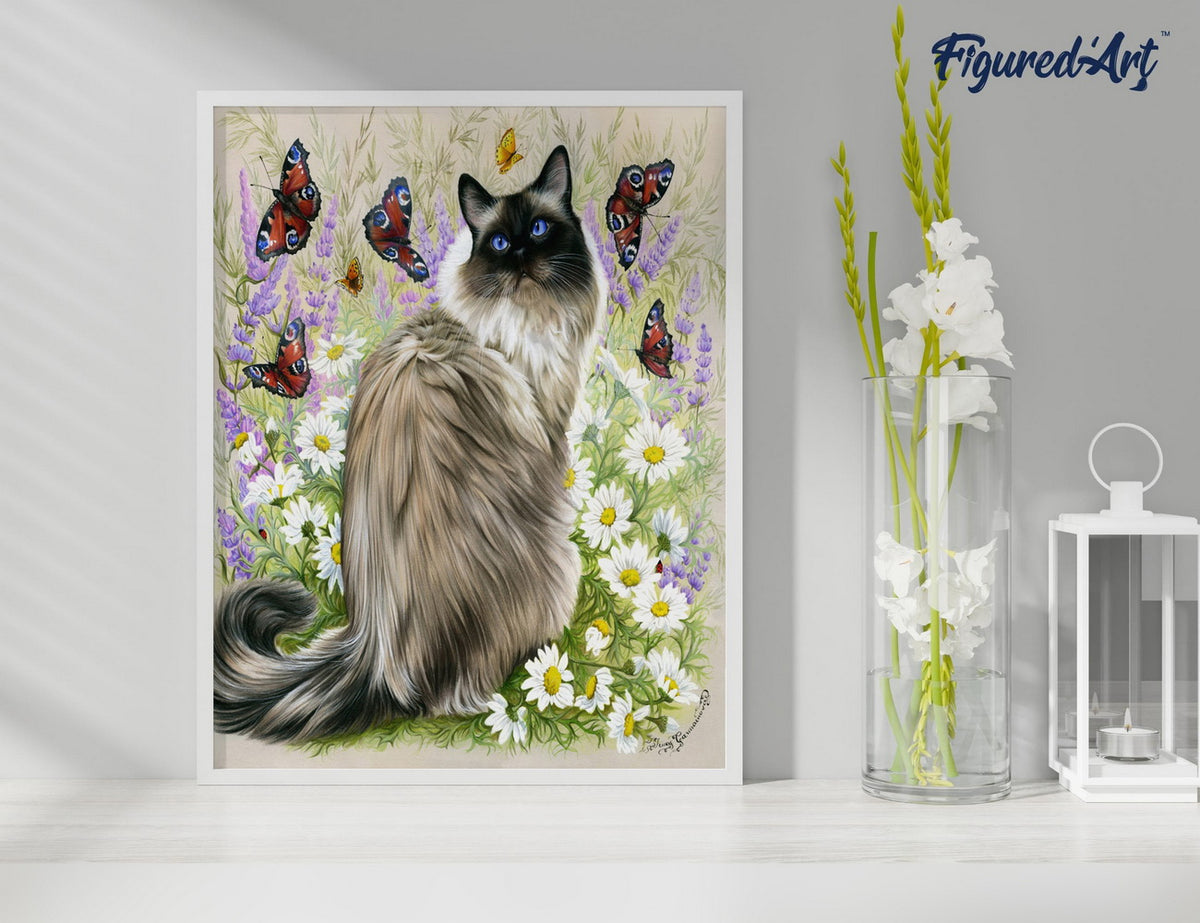 Malen nach Zahlen 40x50cm auf Keilrahmen gespannt Figured’Art Katze und Schmetterlinge - Kidis Art