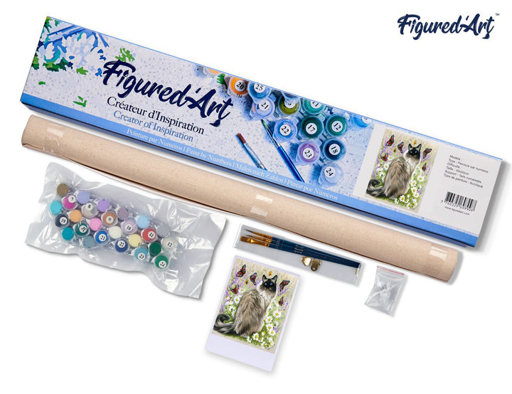 Malen nach Zahlen 40x50cm ohne Keilrahmen Figured’Art Katze und Schmetterlinge