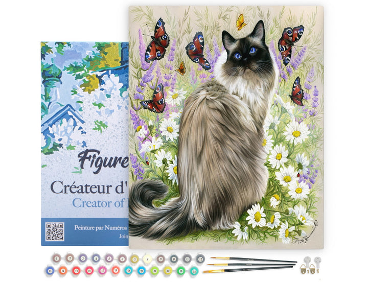 Figured'Art Malen Nach Zahlen 40x50 cm Keilrahmen Katze Und Schmetterlinge Komplett-Set - Kidis Art