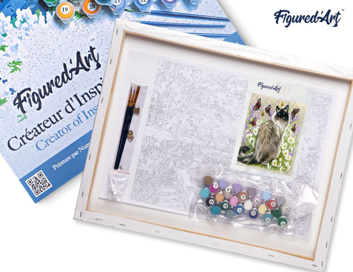 Figured'Art Malen Nach Zahlen 40x50 cm Keilrahmen Katze Und Schmetterlinge Komplett-Set - Kidis Art