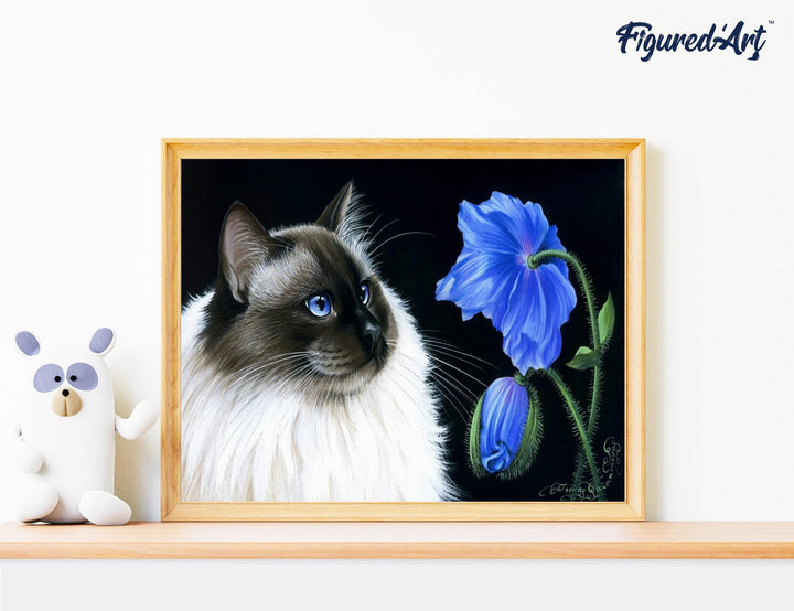Malen nach Zahlen 40x50cm auf Keilrahmen gespannt Figured’Art Katze und Blume