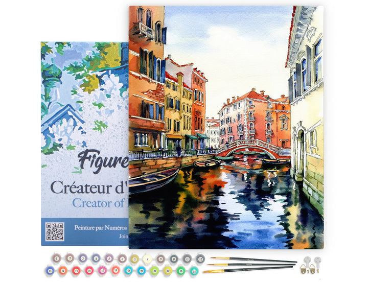 Figured'Art Aquarell Malen nach Zahlen Set mit Venedig-Motiv auf Gespanntem Keilrahmen, Ideal für Kreative - Kidis Art