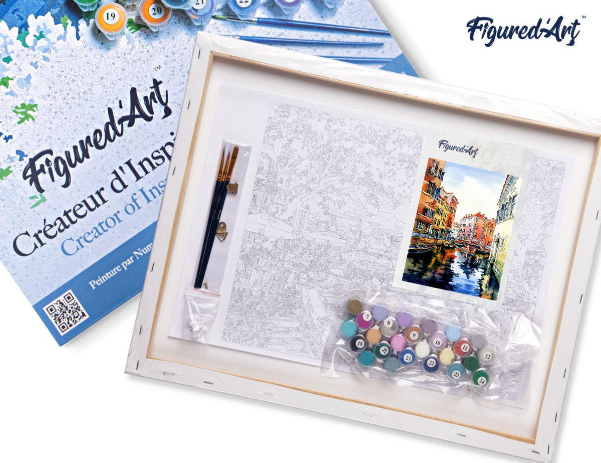 Figured'Art Aquarell Malen nach Zahlen Set mit Venedig-Motiv auf Gespanntem Keilrahmen, Ideal für Kreative - Kidis Art