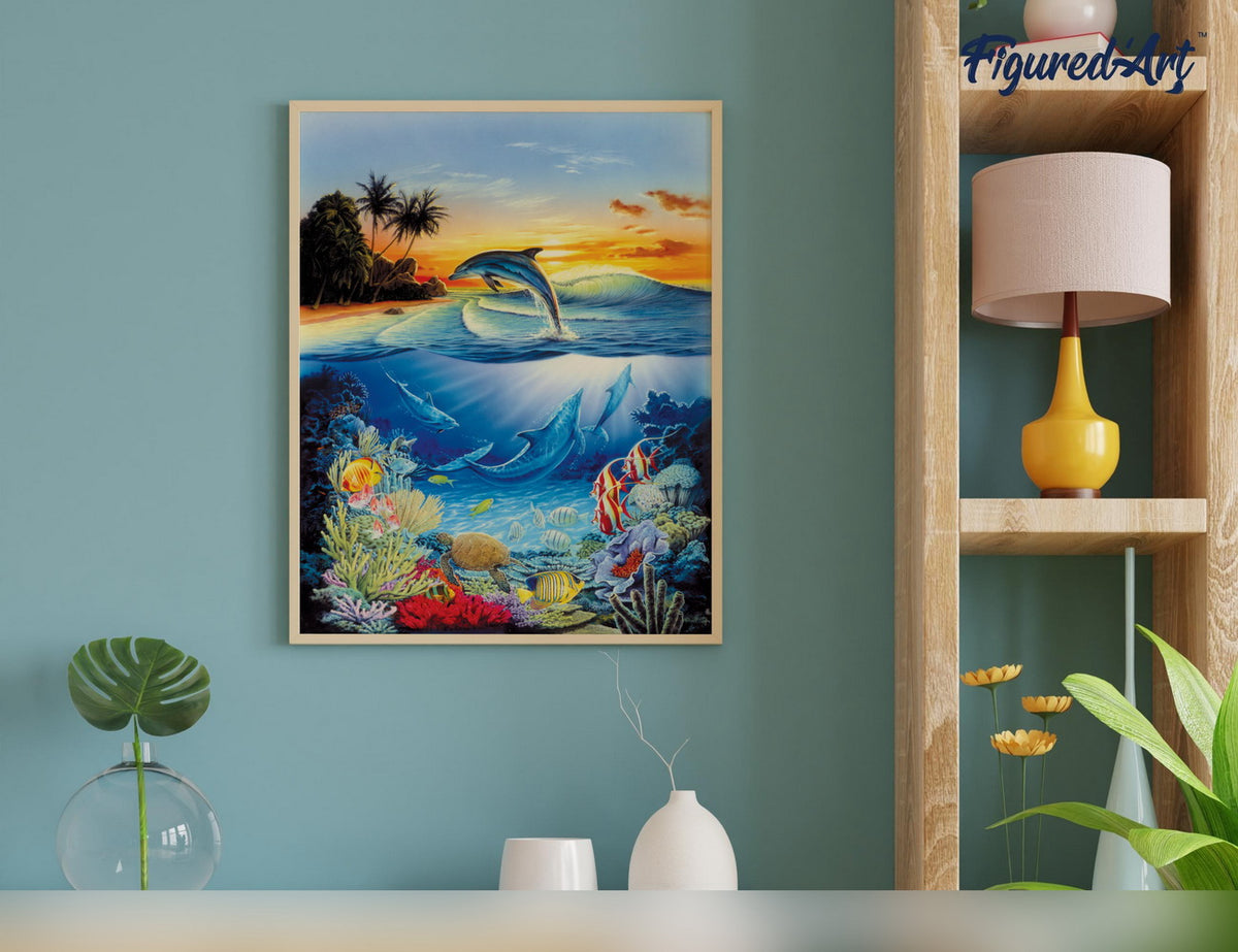 Malen nach Zahlen 40x50cm ohne Keilrahmen Figured’Art Bucht der Delfine - Kidis Art