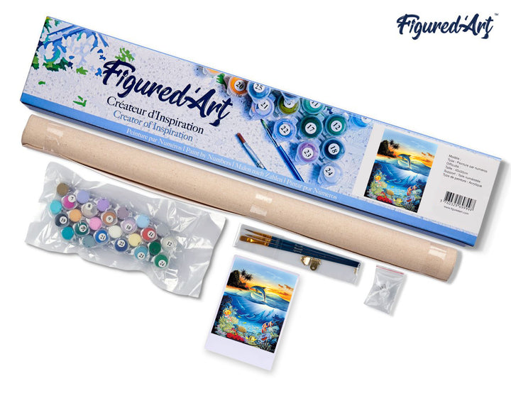 Malen nach Zahlen 40x50cm ohne Keilrahmen Figured’Art Bucht der Delfine - Kidis Art