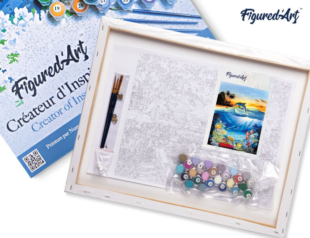 Figured'Art Delfine in der Lagune auf Keilrahmen gespannt - Kidis Art