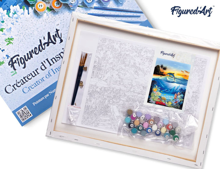 Figured'Art Delfine in der Lagune auf Keilrahmen gespannt - Kidis Art