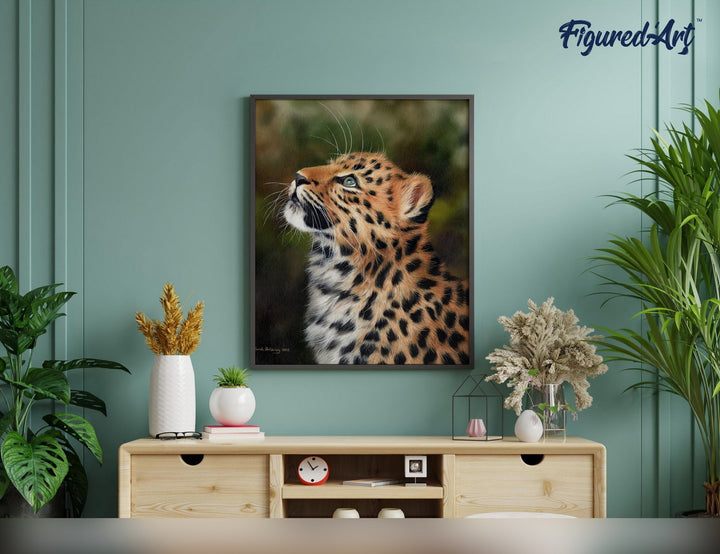 Malen nach Zahlen 40x50cm auf Keilrahmen gespannt Figured’Art Neugieriger Leopard