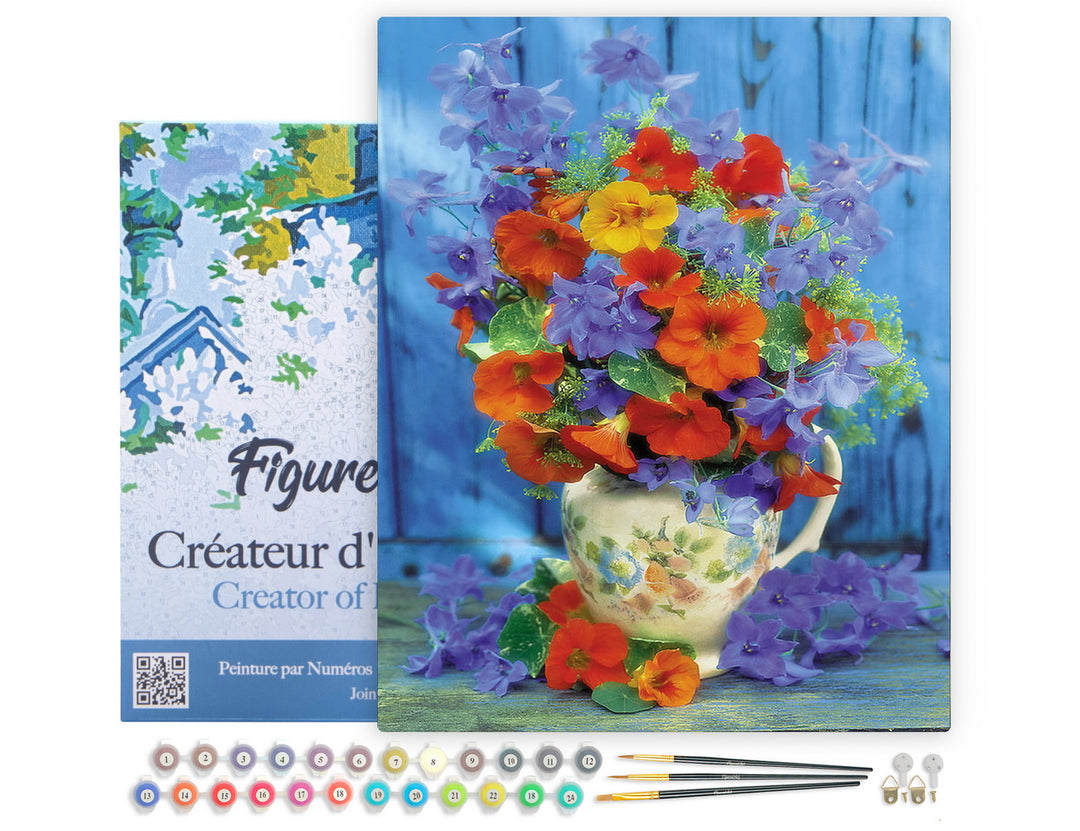 Figured'Art Malen nach Zahlen 40x50cm auf Keilrahmen gespannt Blumenstrauß in Orange und Lila - Kidis Art