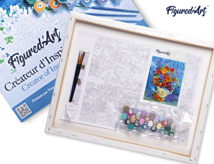 Malen nach Zahlen 40x50cm auf Keilrahmen gespannt Figured’Art Blumenstrauss in Orange und Lila