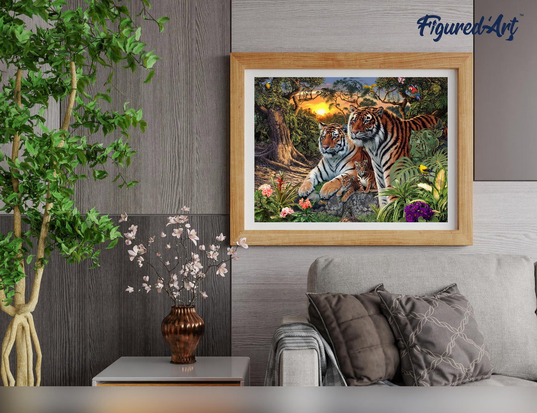 Malen nach Zahlen 40x50cm ohne Keilrahmen Figured’Art Tiger Familie