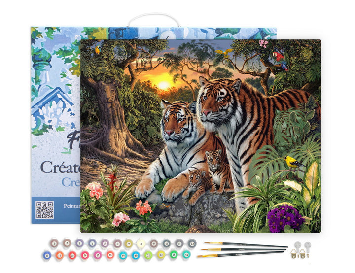 Figured'Art Malen nach Zahlen 40x50cm auf Keilrahmen gespannt Tiger Familie - Kidis Art