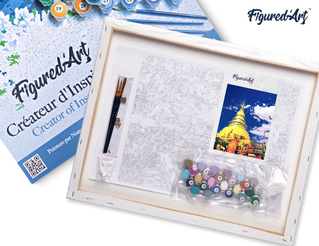 Malen nach Zahlen 40x50cm auf Keilrahmen gespannt Figured’Art Chiang Mai Tempel