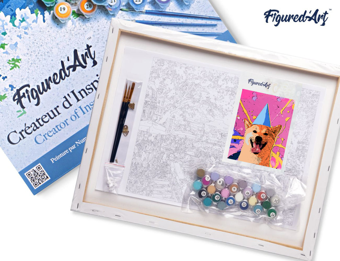 Malen nach Zahlen 40x50cm auf Keilrahmen gespannt Figured’Art Lächelnder Hund