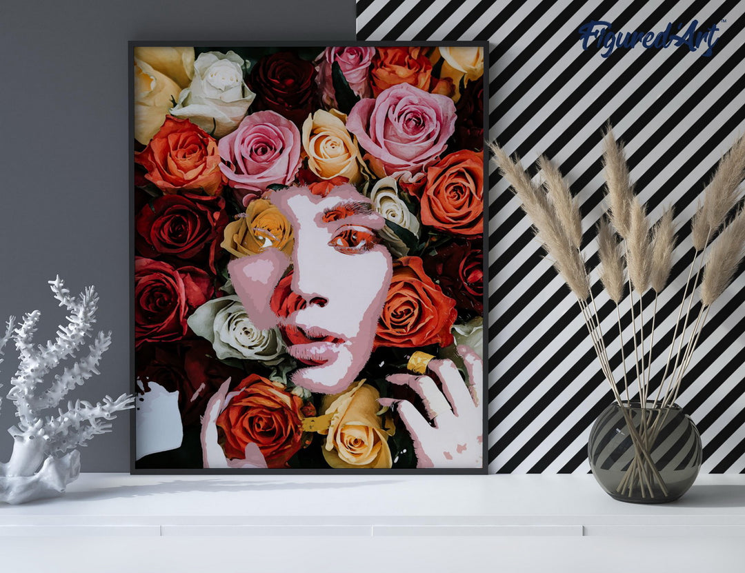 Malen nach Zahlen 40x50cm auf Keilrahmen gespannt Figured’Art Rosengesicht