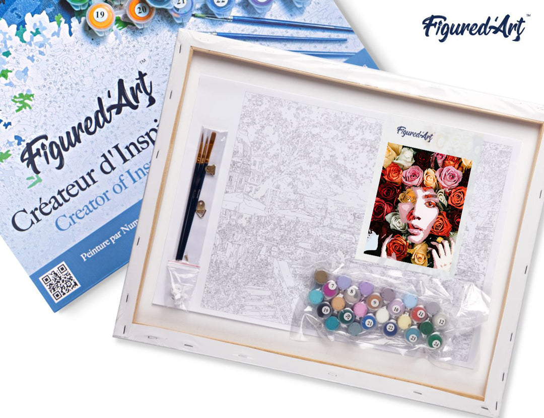 Malen nach Zahlen 40x50cm auf Keilrahmen gespannt Figured’Art Rosengesicht