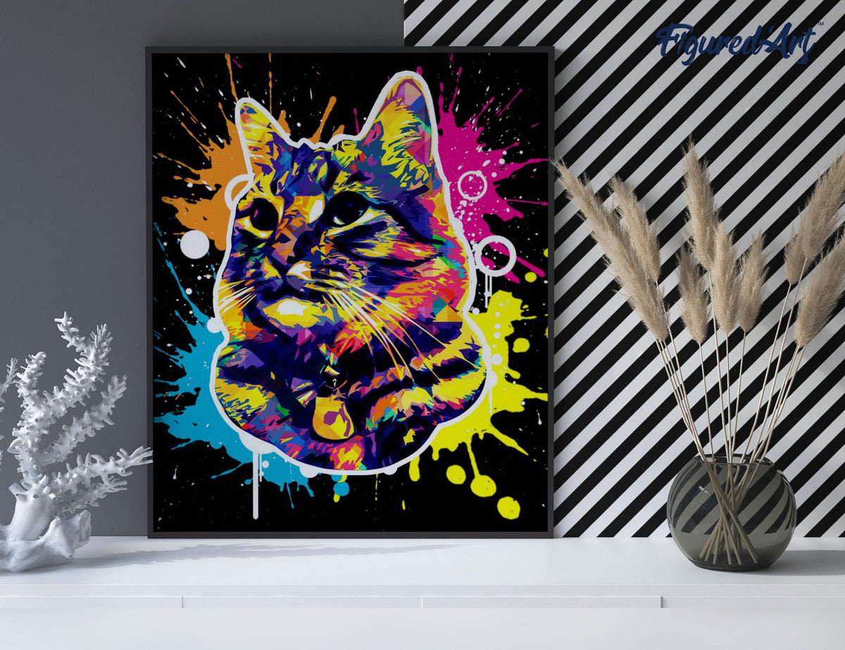 Malen nach Zahlen 40x50cm auf Keilrahmen gespannt Figured’Art Katze Pop Art - Kidis Art