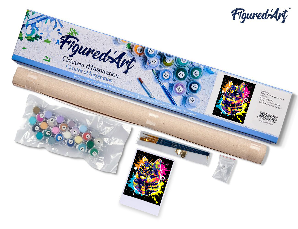 Malen nach Zahlen 40x50cm ohne Keilrahmen Figured’Art Katze Pop Art - Kidis Art