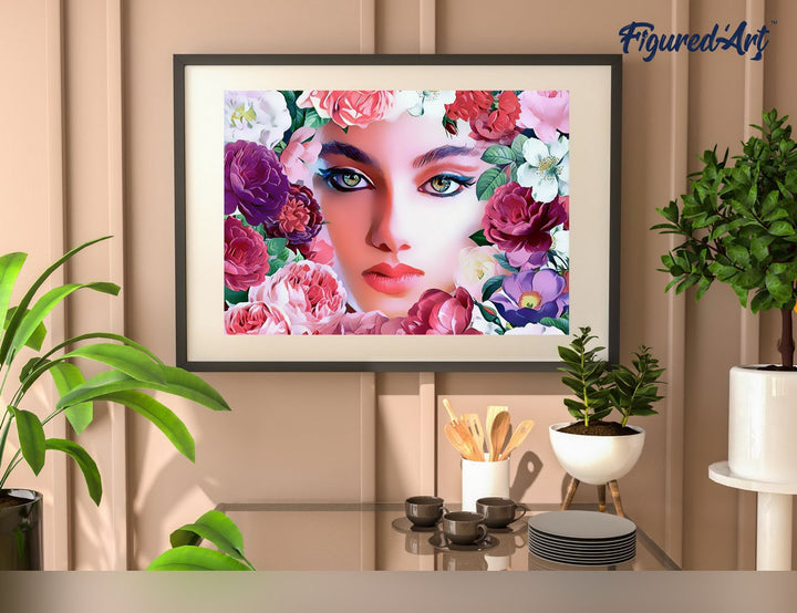 Malen nach Zahlen 40x50cm ohne Keilrahmen Figured’Art Gesicht und Blumen