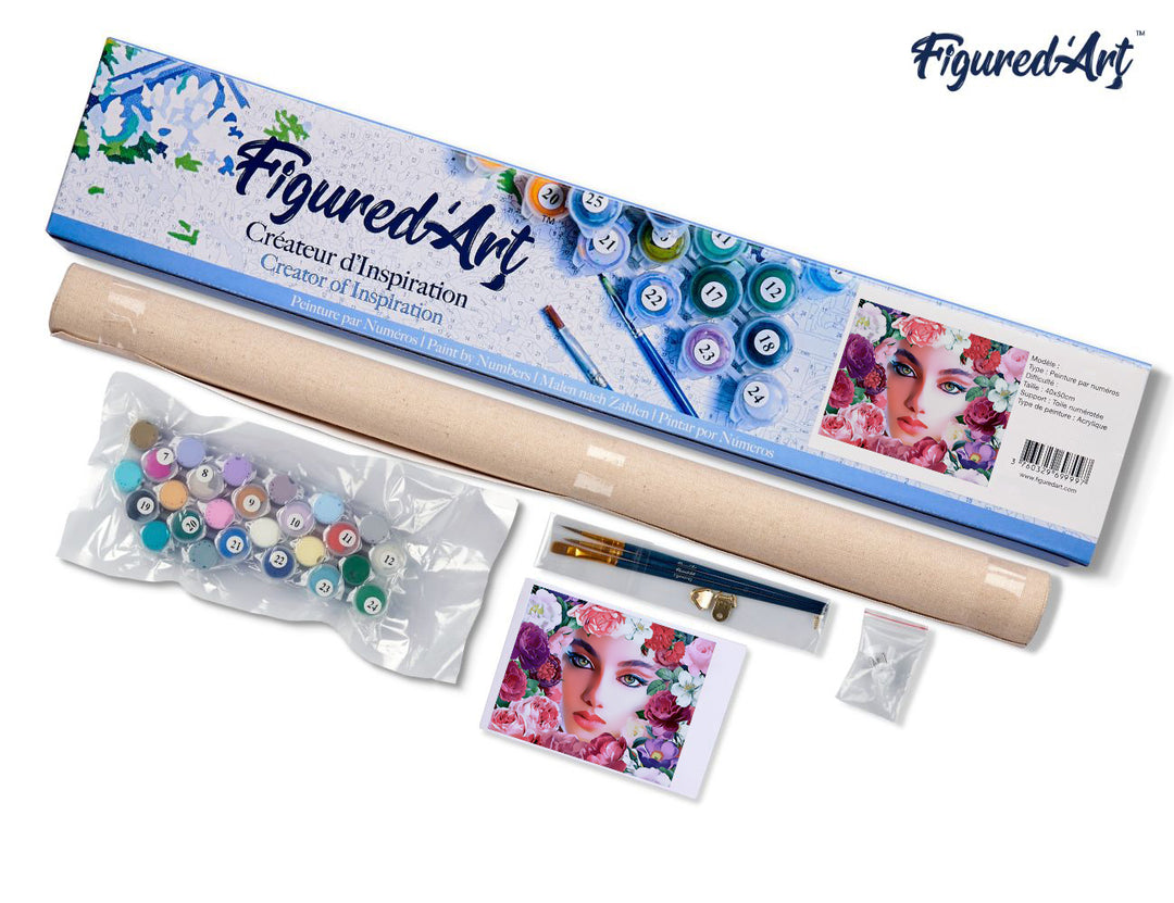 Malen nach Zahlen 40x50cm ohne Keilrahmen Figured’Art Gesicht und Blumen