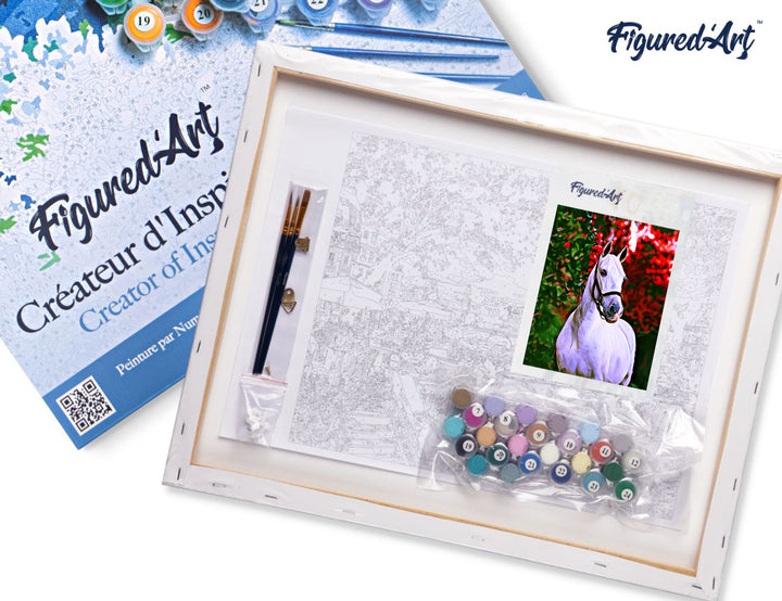 Malen nach Zahlen 40x50cm auf Keilrahmen gespannt Figured’Art Weisses Pferd - Kidis Art