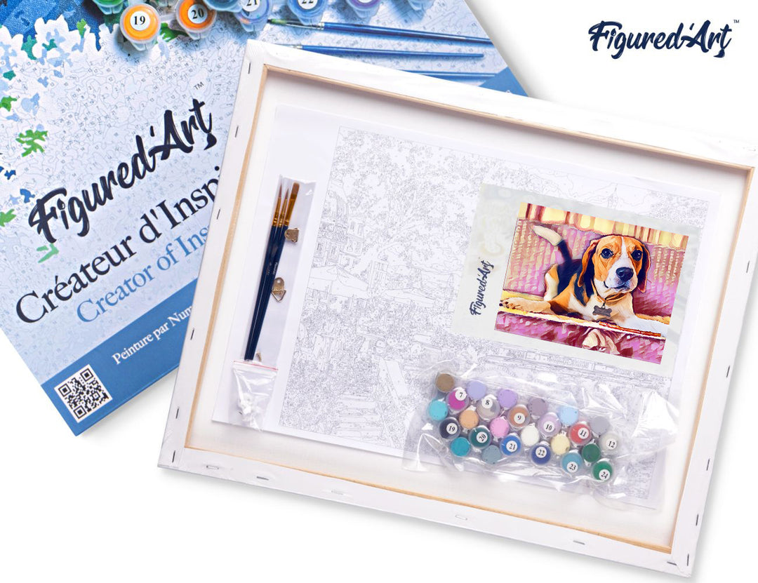 Malen nach Zahlen 40x50cm auf Keilrahmen gespannt Figured’Art Herziger Beagle