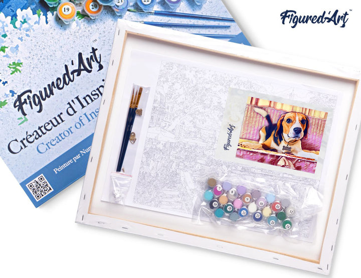Malen nach Zahlen 40x50cm auf Keilrahmen gespannt Figured’Art Herziger Beagle