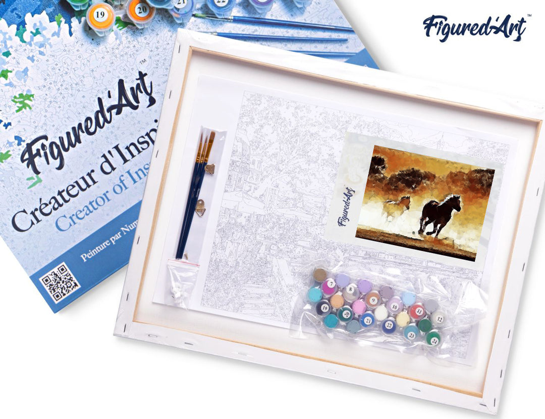 Malen nach Zahlen 40x50cm auf Keilrahmen gespannt Figured’Art Wilde Pferde - Kidis Art