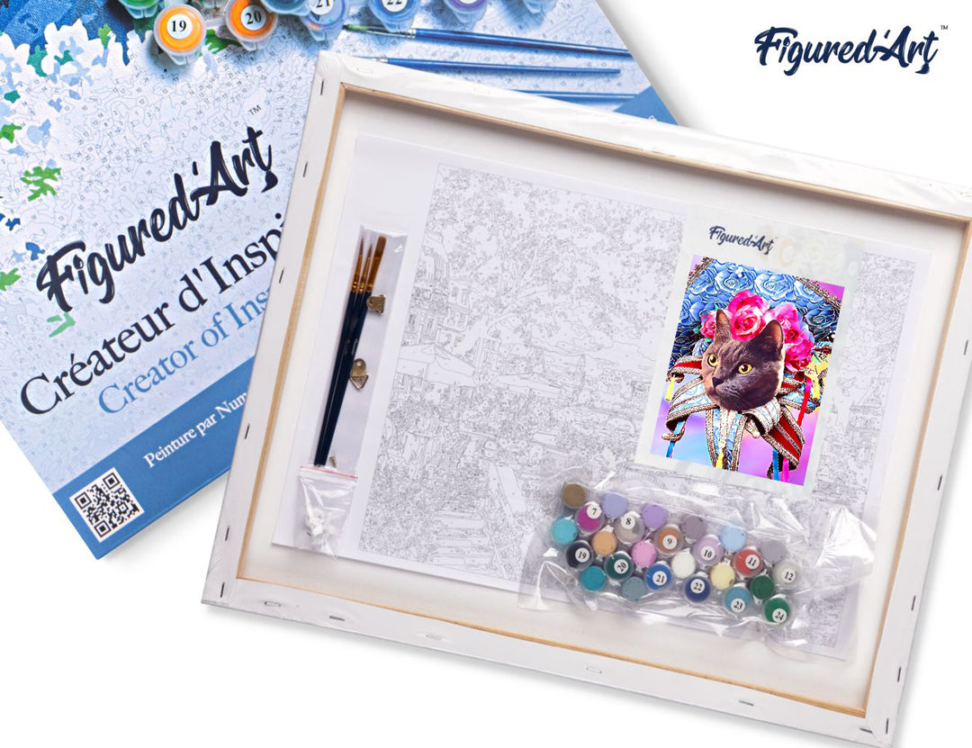 Malen nach Zahlen 40x50cm auf Keilrahmen gespannt Figured’Art Mardigras Katze