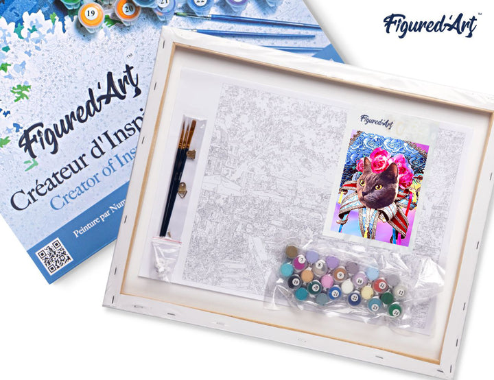 Malen nach Zahlen 40x50cm auf Keilrahmen gespannt Figured’Art Mardigras Katze