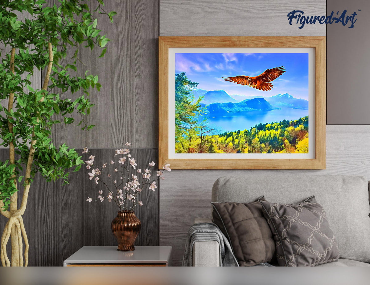 Malen nach Zahlen 40x50cm auf Keilrahmen gespannt Figured’Art Adler und schweizer Landschaft - Kidis Art
