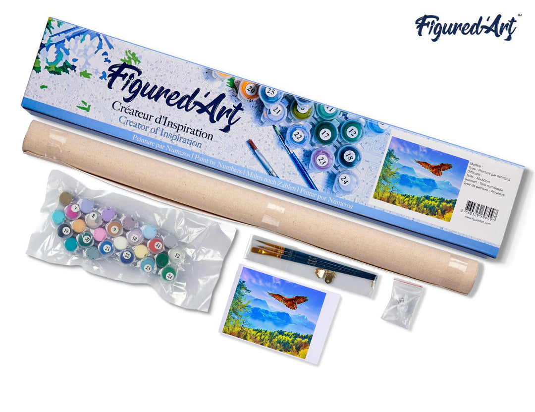 Malen nach Zahlen 40x50cm ohne Keilrahmen Figured’Art Adler und schweizer Landschaft - Kidis Art