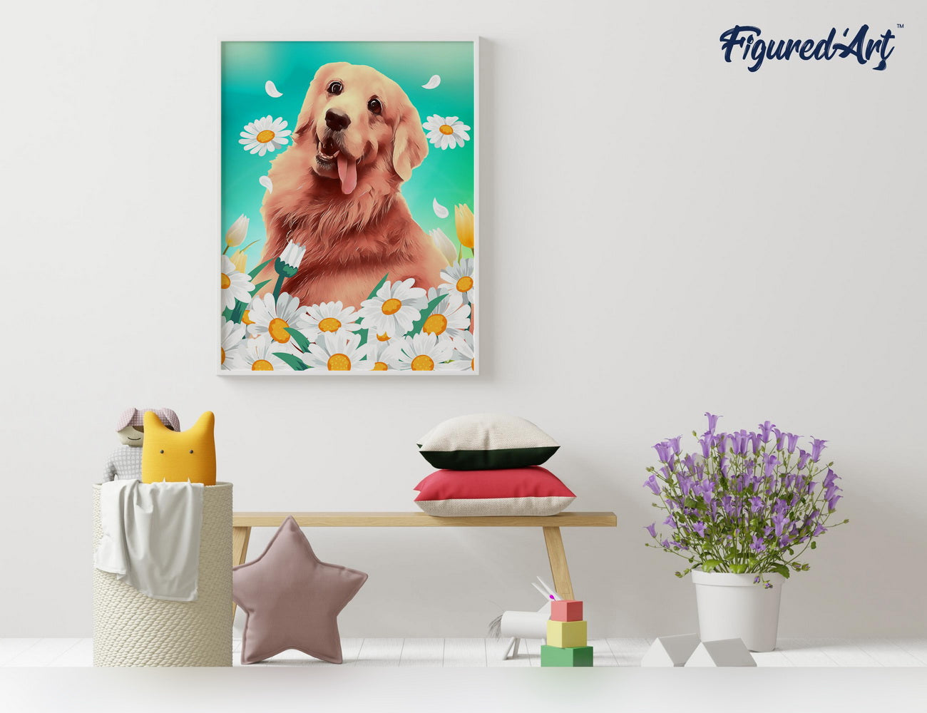 Malen nach Zahlen 40x50cm ohne Keilrahmen Figured’Art Golden Retriever - Kidis Art