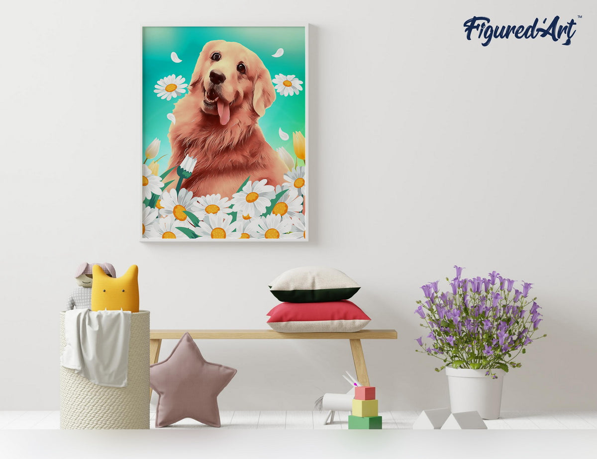 Malen nach Zahlen 40x50cm ohne Keilrahmen Figured’Art Golden Retriever - Kidis Art