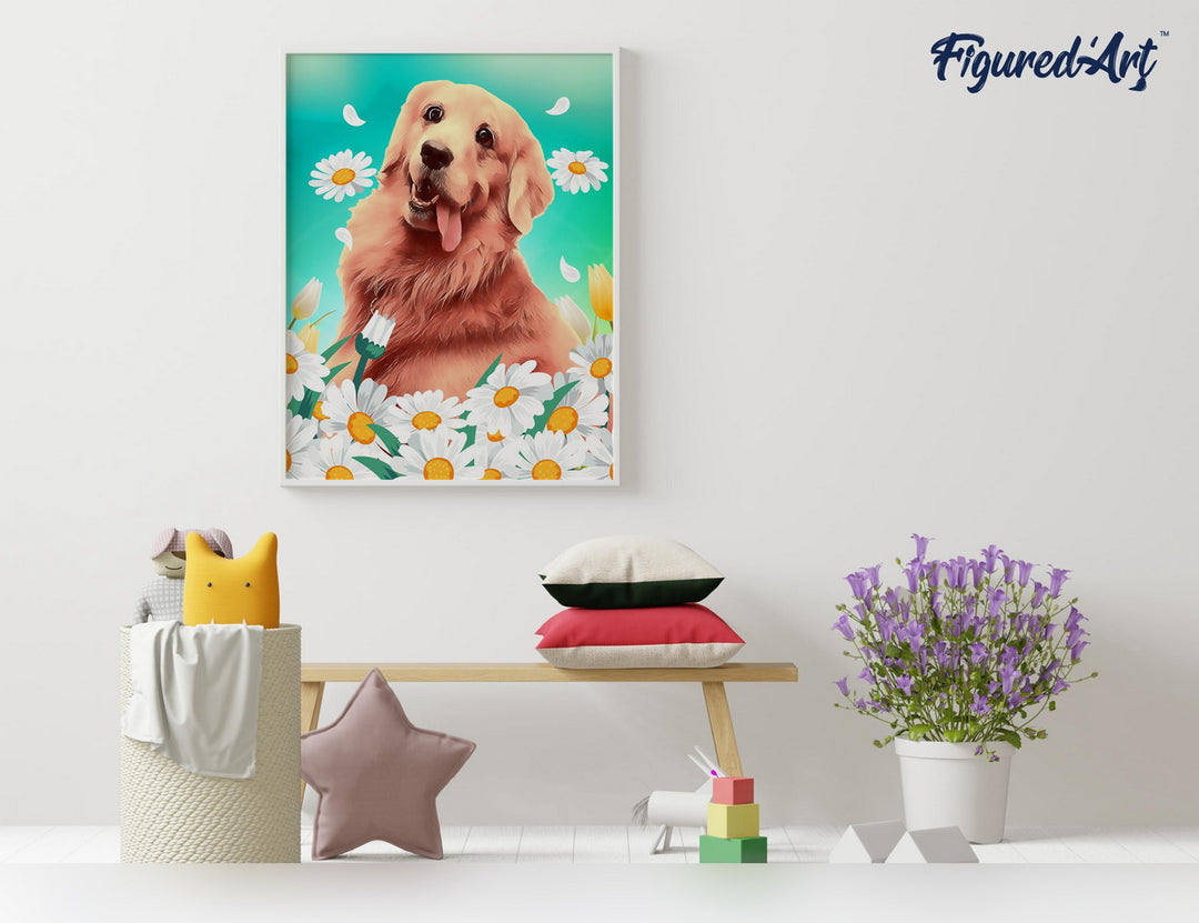 Malen nach Zahlen 40x50cm auf Keilrahmen gespannt Figured’Art Golden Retriever
