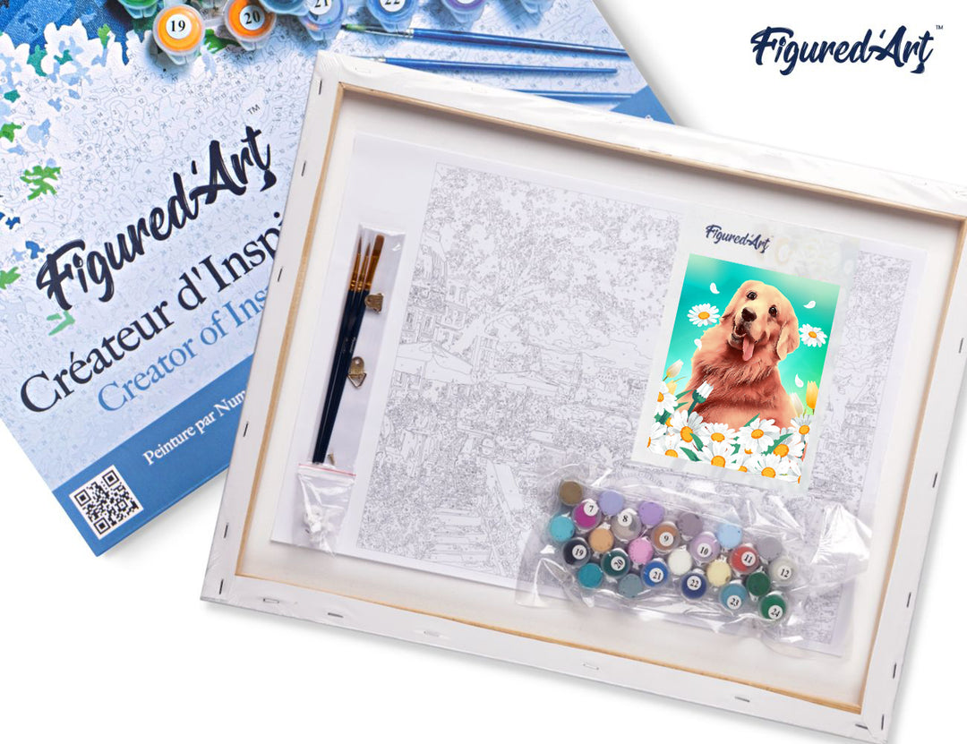 Malen nach Zahlen 40x50cm auf Keilrahmen gespannt Figured’Art Golden Retriever