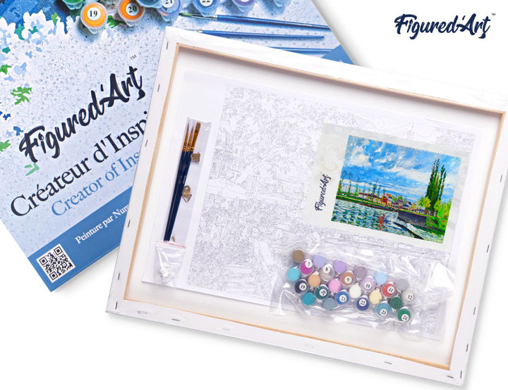 Malen nach Zahlen 40x50cm auf Keilrahmen gespannt Figured’Art Die Schleuse in Pontoise – Camille Pissarro