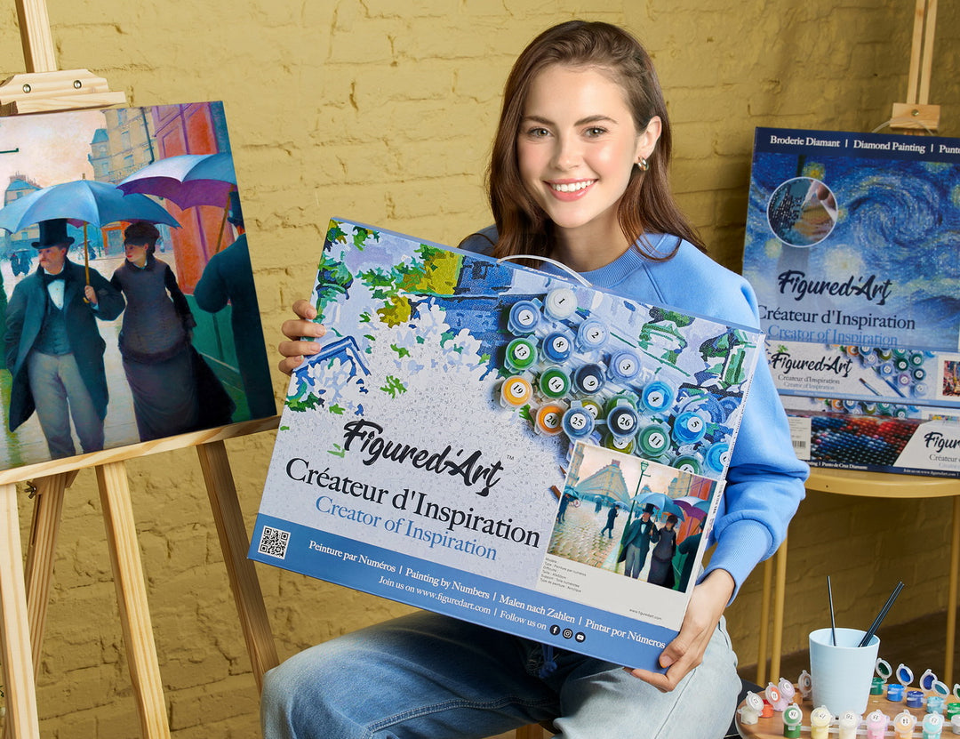 Malen nach Zahlen 40x50cm auf Keilrahmen gespannt Figured’Art Paris-Strasse, Regentag – Gustave Caillebotte