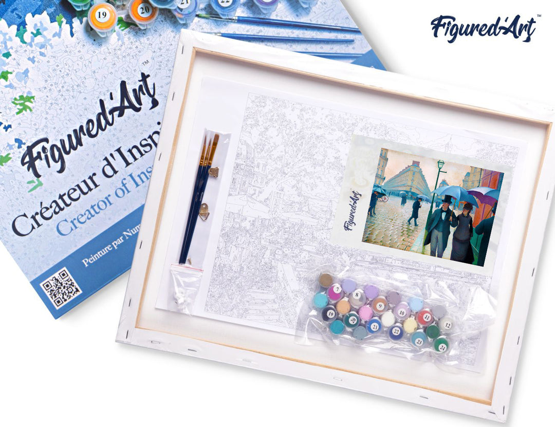 Malen nach Zahlen 40x50cm auf Keilrahmen gespannt Figured’Art Paris-Strasse, Regentag – Gustave Caillebotte