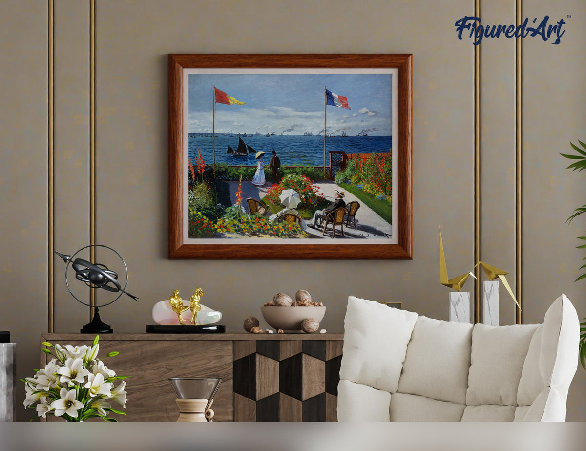 Malen nach Zahlen 40x50cm auf Keilrahmen gespannt Figured’Art Die Terrasse am Sainte Adresse – Monet - Kidis Art