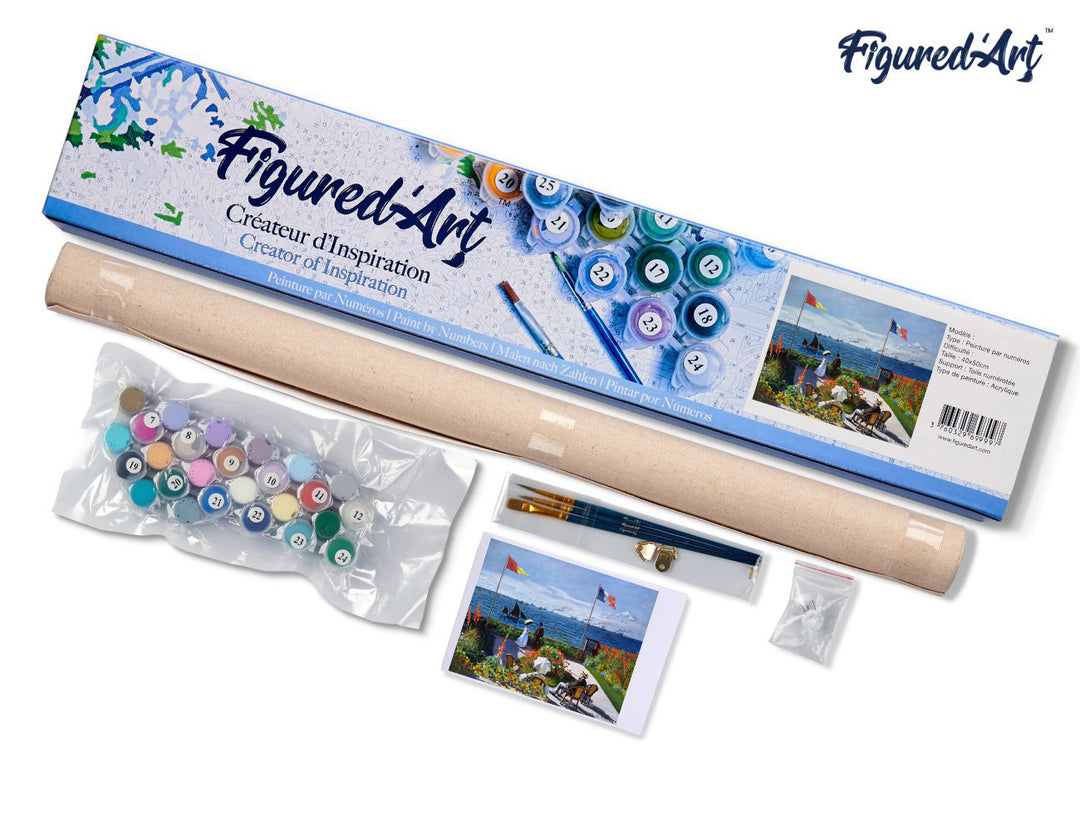 Malen nach Zahlen 40x50cm ohne Keilrahmen Figured’Art Die Terrasse am Sainte Adresse – Monet