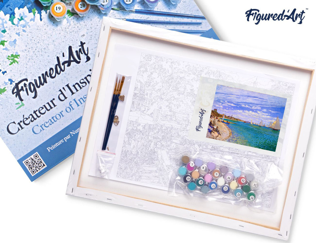Malen nach Zahlen 40x50cm auf Keilrahmen gespannt Figured’Art Regatta bei Sainte–Adresse – Monet - Kidis Art