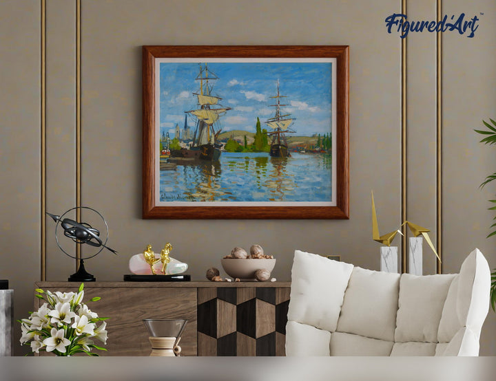 Malen nach Zahlen 40x50cm ohne Keilrahmen Figured’Art Schiffe auf der seine in Rouen – Monet