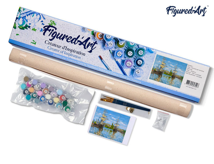 Malen nach Zahlen 40x50cm ohne Keilrahmen Figured’Art Schiffe auf der seine in Rouen – Monet