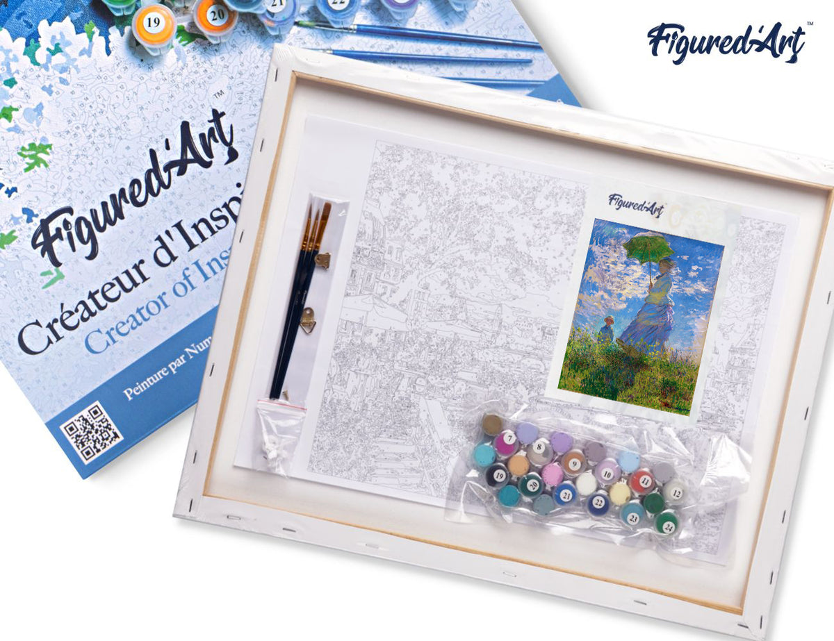 Malen nach Zahlen 40x50cm auf Keilrahmen gespannt Figured’Art Der Spaziergang – Monet - Kidis Art