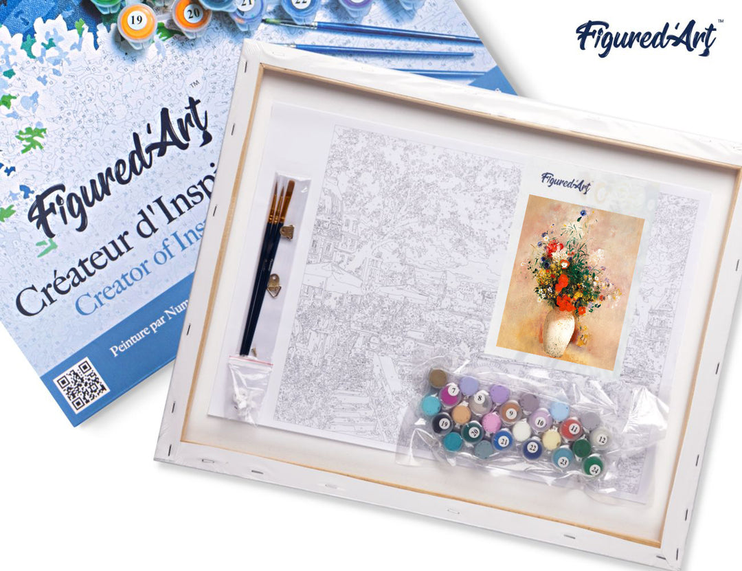 Malen nach Zahlen 40x50cm auf Keilrahmen gespannt Figured’Art Vase mit Blumen – Odilon Redon