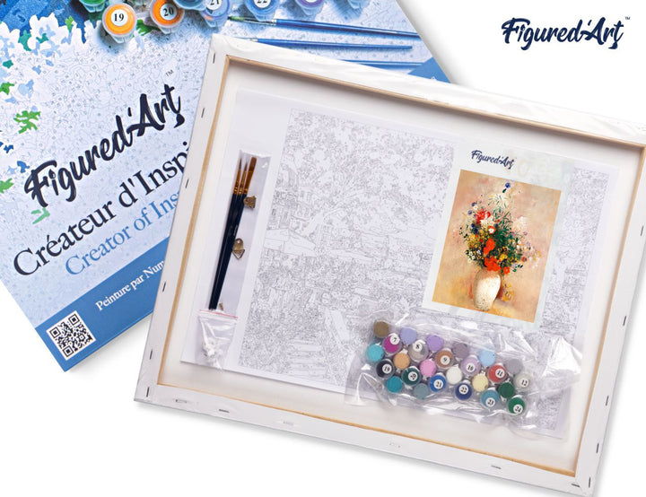 Malen nach Zahlen 40x50cm auf Keilrahmen gespannt Figured’Art Vase mit Blumen – Odilon Redon