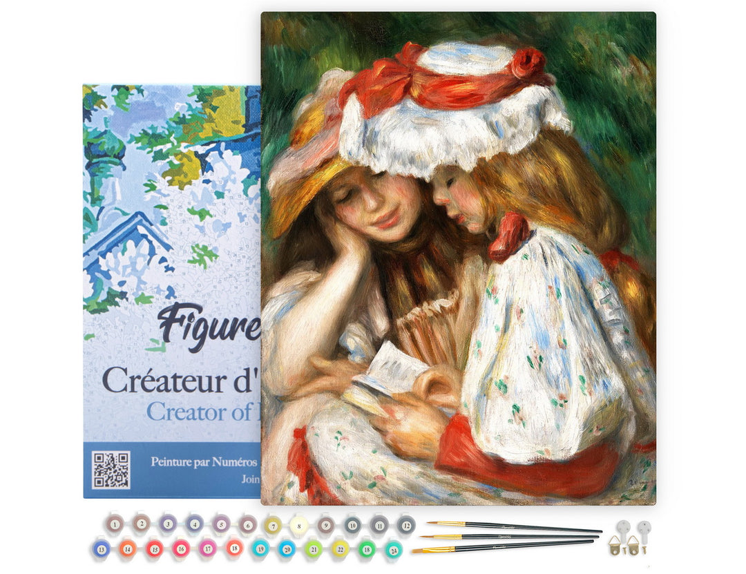 Figured'Art Malen nach Zahlen 40x50cm auf Keilrahmen gespannt Zwei Lesende Mädchen – Renoir - Kidis Art