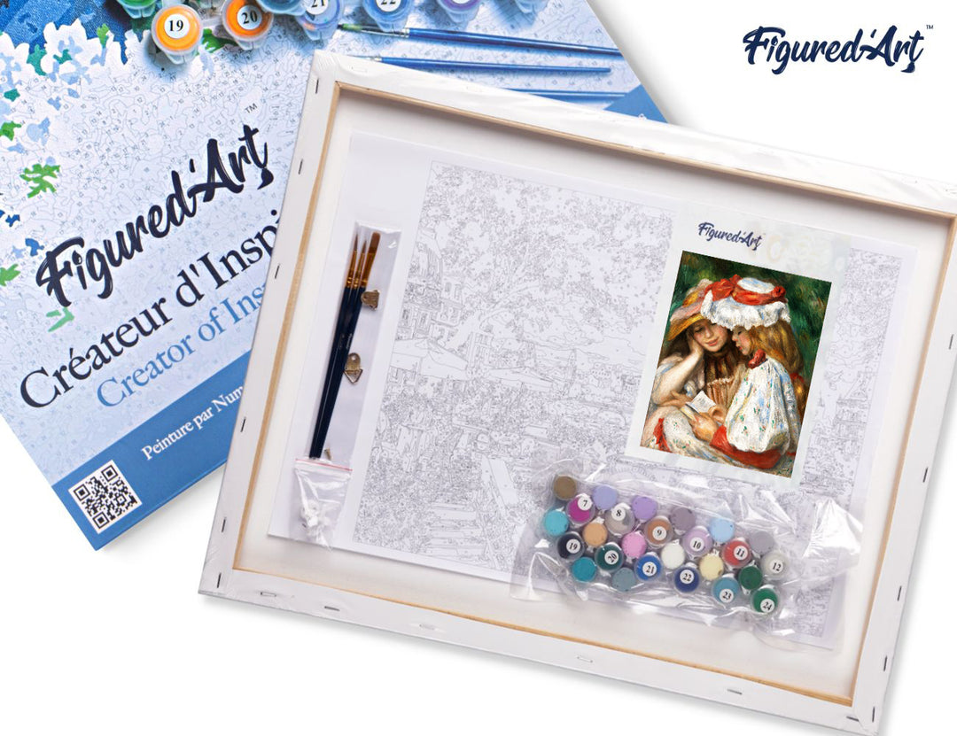 Figured'Art Malen nach Zahlen 40x50cm auf Keilrahmen gespannt Zwei Lesende Mädchen – Renoir - Kidis Art